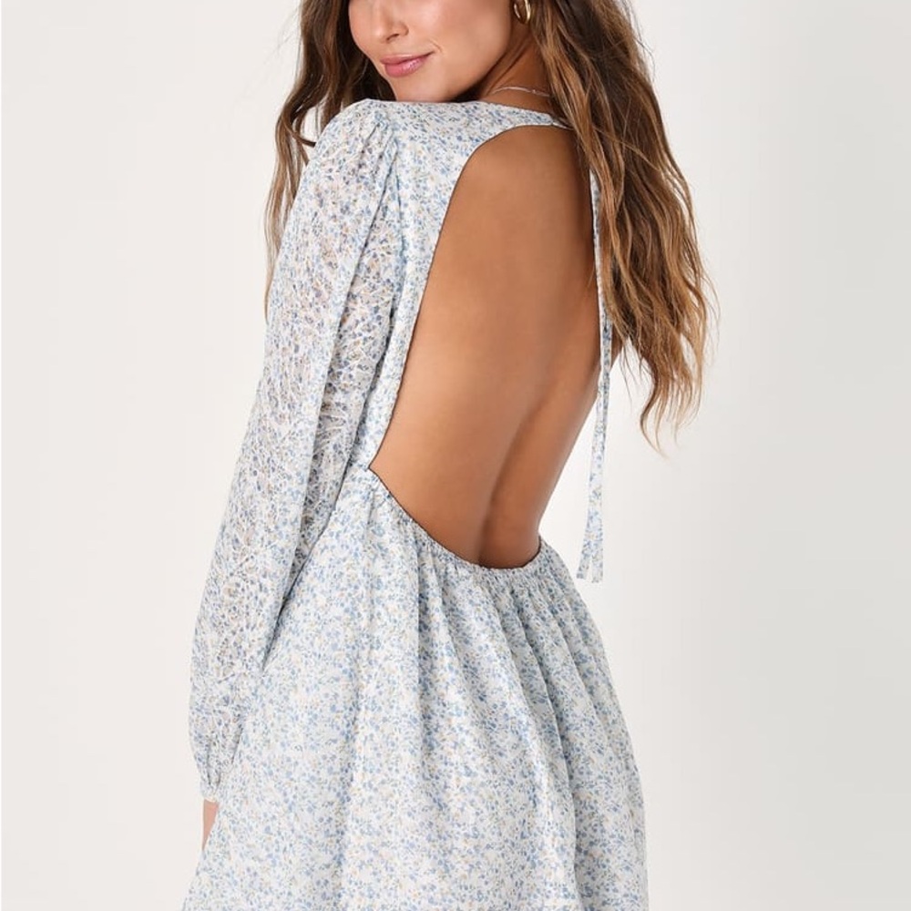 Lulu’s Happy Feelings White Floral Print Backless Mini Dress